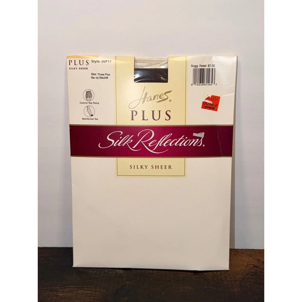 Hanes Plus Silk Reflections Silky Sheer Pantyhose Barely Black Three Plus‎ 00P17